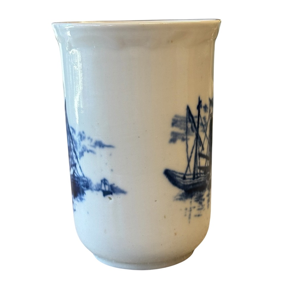 Antique Maddock's Lamberton Works Royal Porcelain Beaker Tumbler Blue Sail Ship - Picture 4 of 8